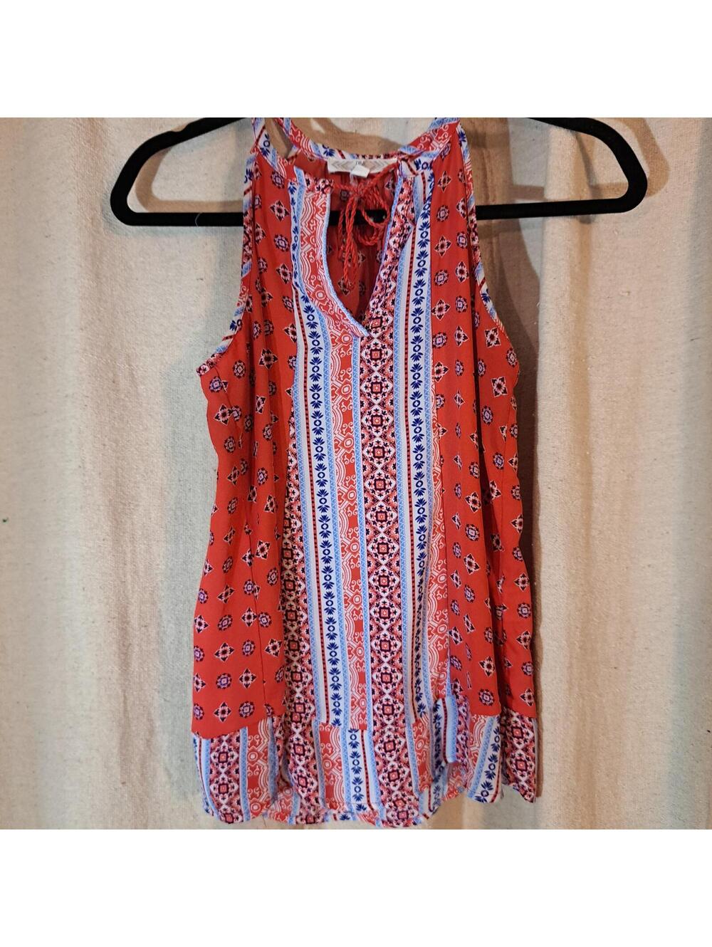 Pink Rose XS Red and Blue Patterned Sleeveless Top